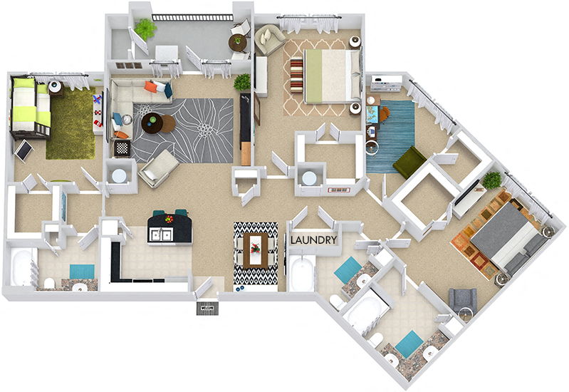 Floor plan for 3 beds, 3 baths, 1875 sqft